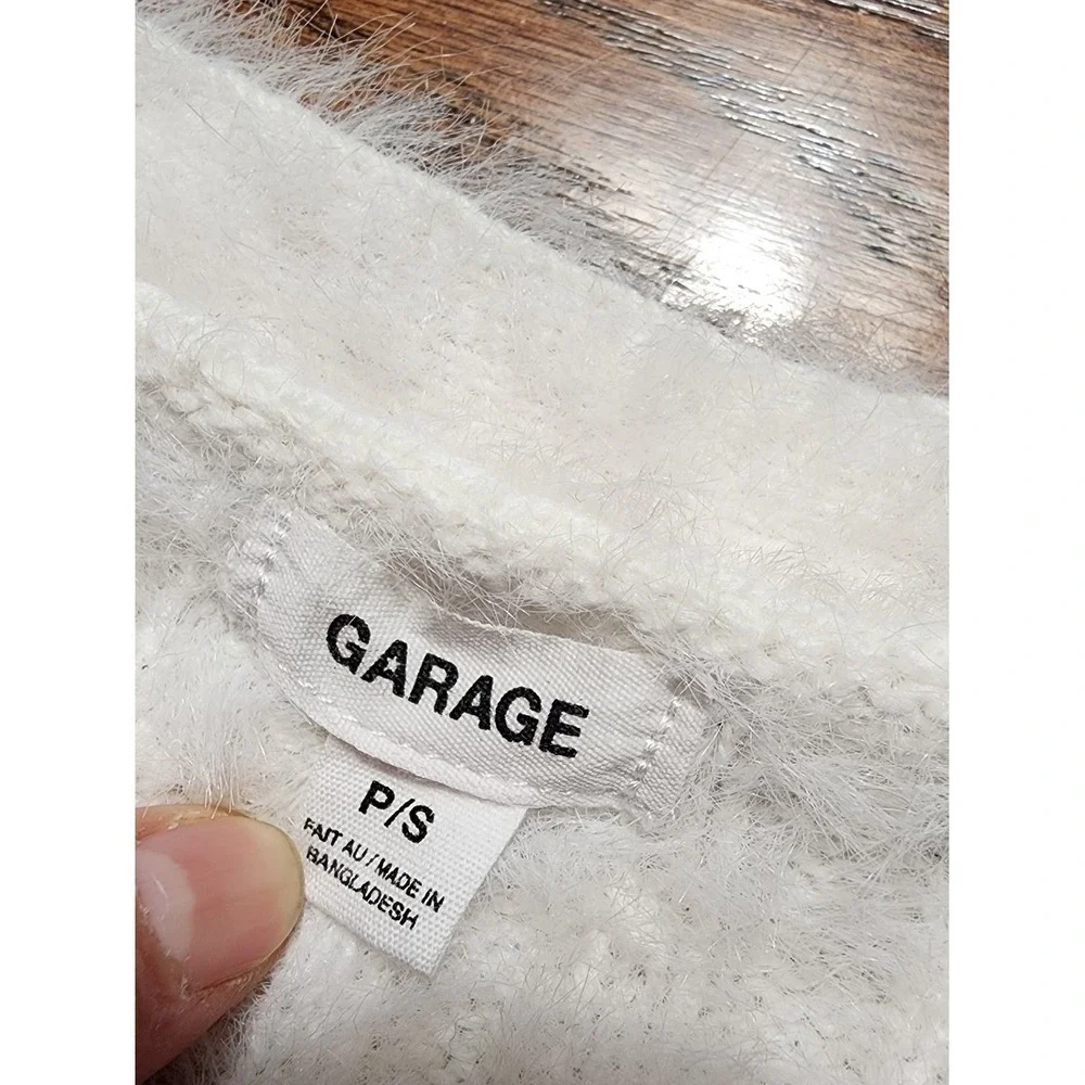 Garage Cropped Cardigan Women Small White Fuzzy Eyelash Knit Y2K Soft Girl